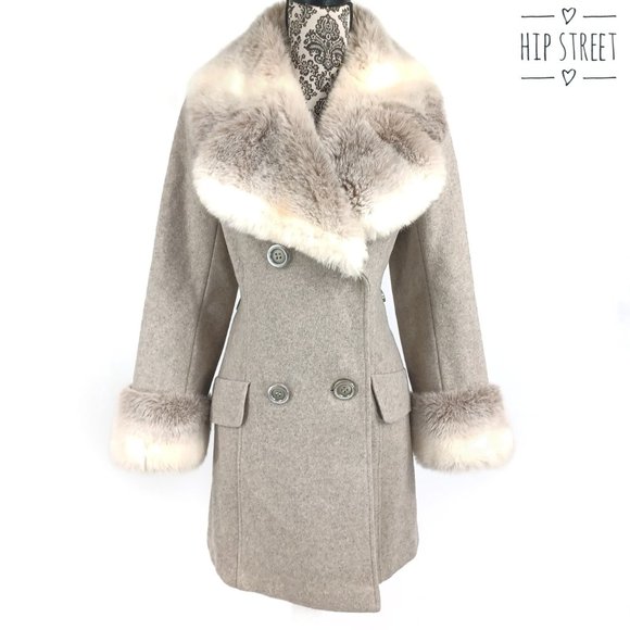 VINTAGE 60's 70's Double Breasted Lavish Faux Fur Collar & Cuffs Wool Co… - Picture 1 of 5